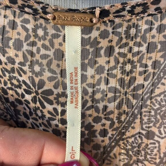 Free People Boho Chic Long-Sleeve Peasant Top With Orange & Black Patterned - Picture 10 of 14